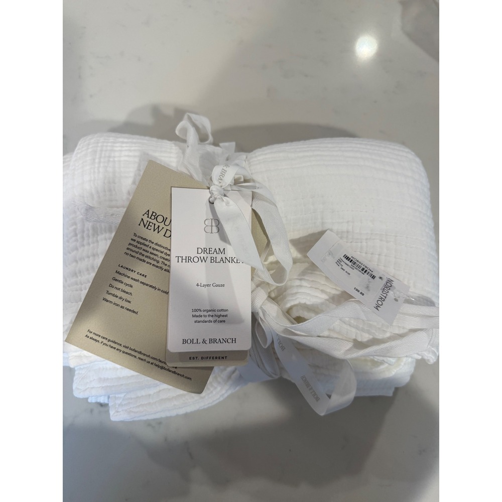 Boll & Branch Dream Throw Blanket White 50x70 Organic Cotton 4-Layer Gauze New